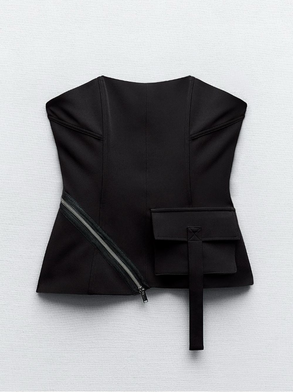 Cool Streetwear Zara Strapless Black Corset Top with Accent Pocket